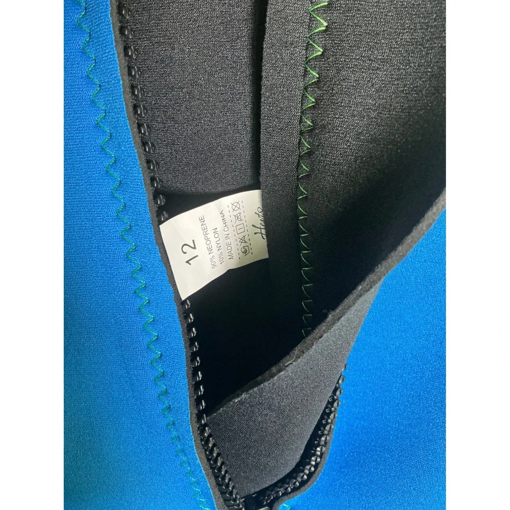 Hevto Kids Wetsuit Shorty Blue Lime Green 2mm Neoprene Front Zip Size 12 Youth